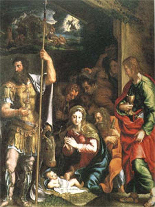 Giulio Romano The Nativity and Adoration of the Shepherds in the Distance the Annunciation to the Shepherds (mk05) France oil painting art